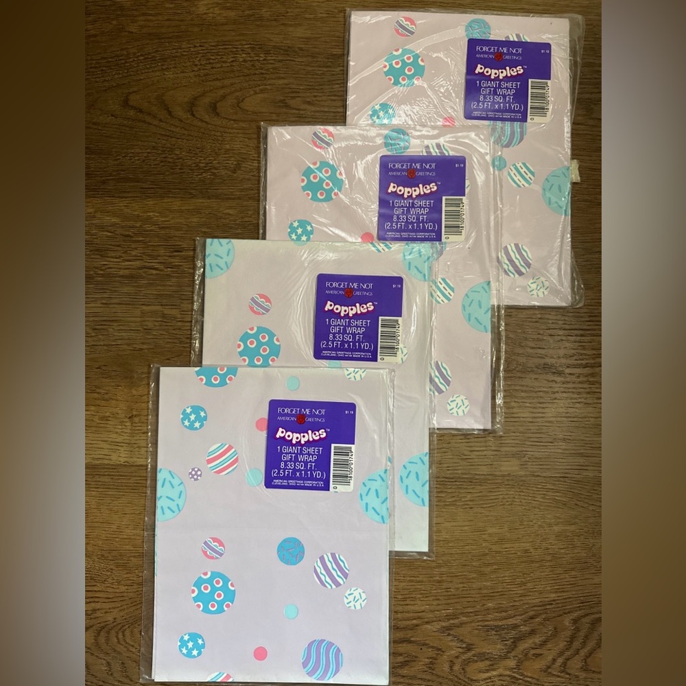 FOUR 4 Vintage Popples Gift Wrapping Paper American Greetings 1Giant Sheet Ea Pk